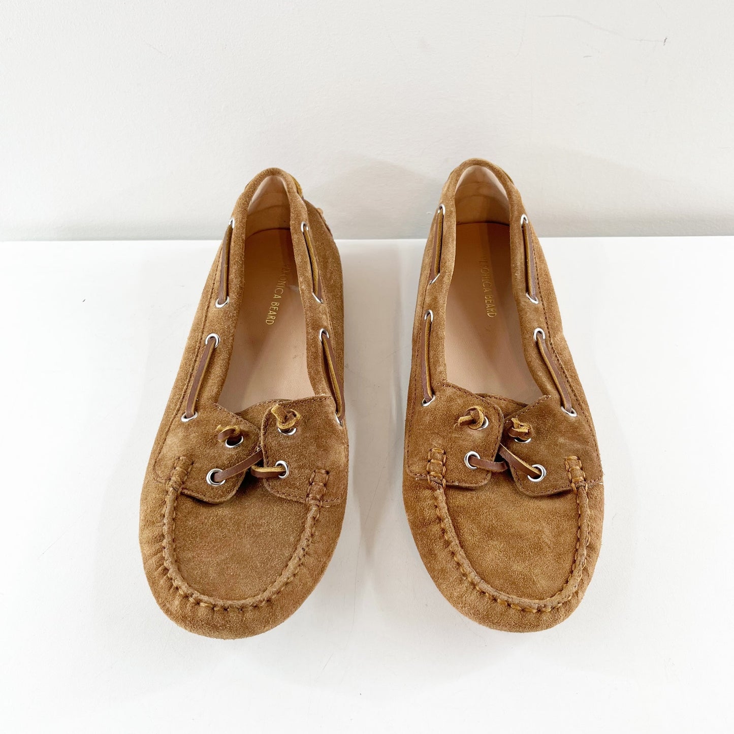 Veronica Beard Jia Suede Leather Slip On Lace Up Flat Boat Shoes Hazelwood 8.5