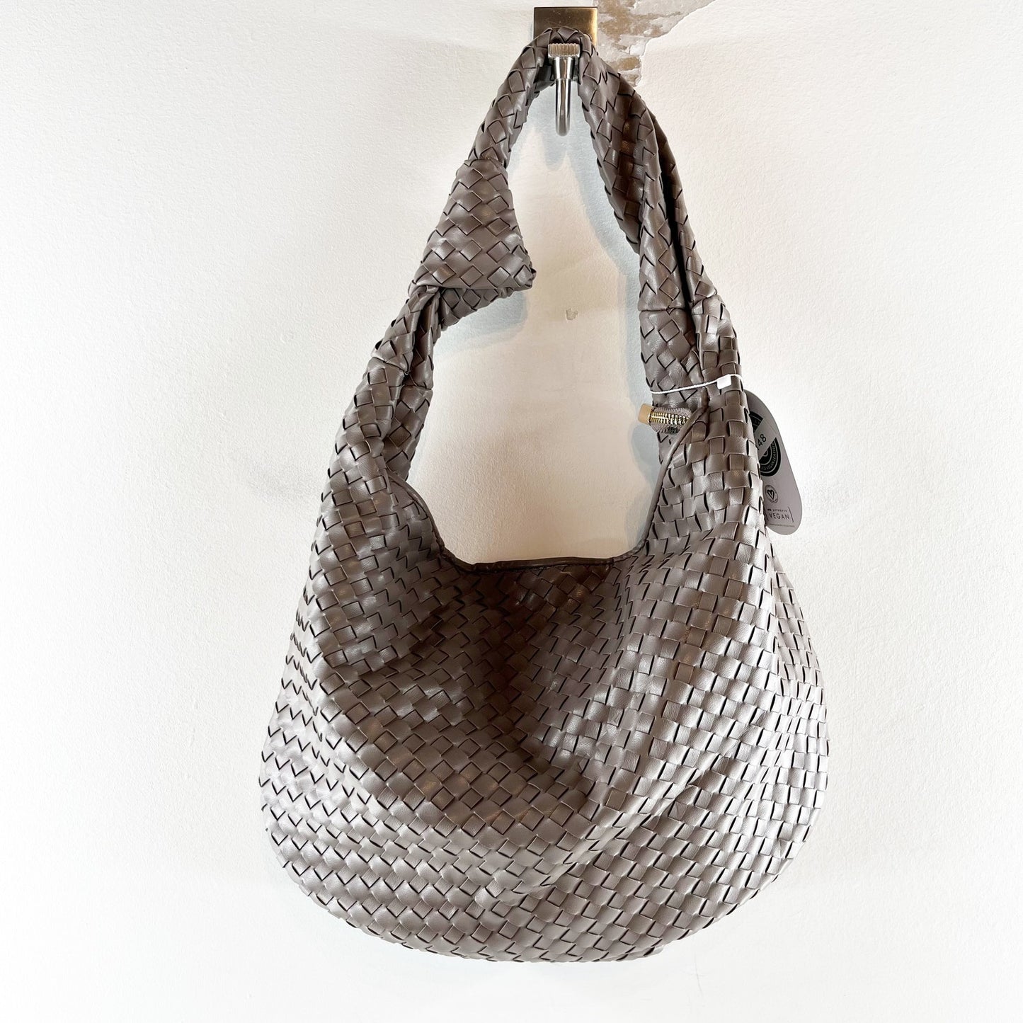 Melie Bianco Anthropologie Brigitte Woven Satchel Shoulder Bag Purse Gray