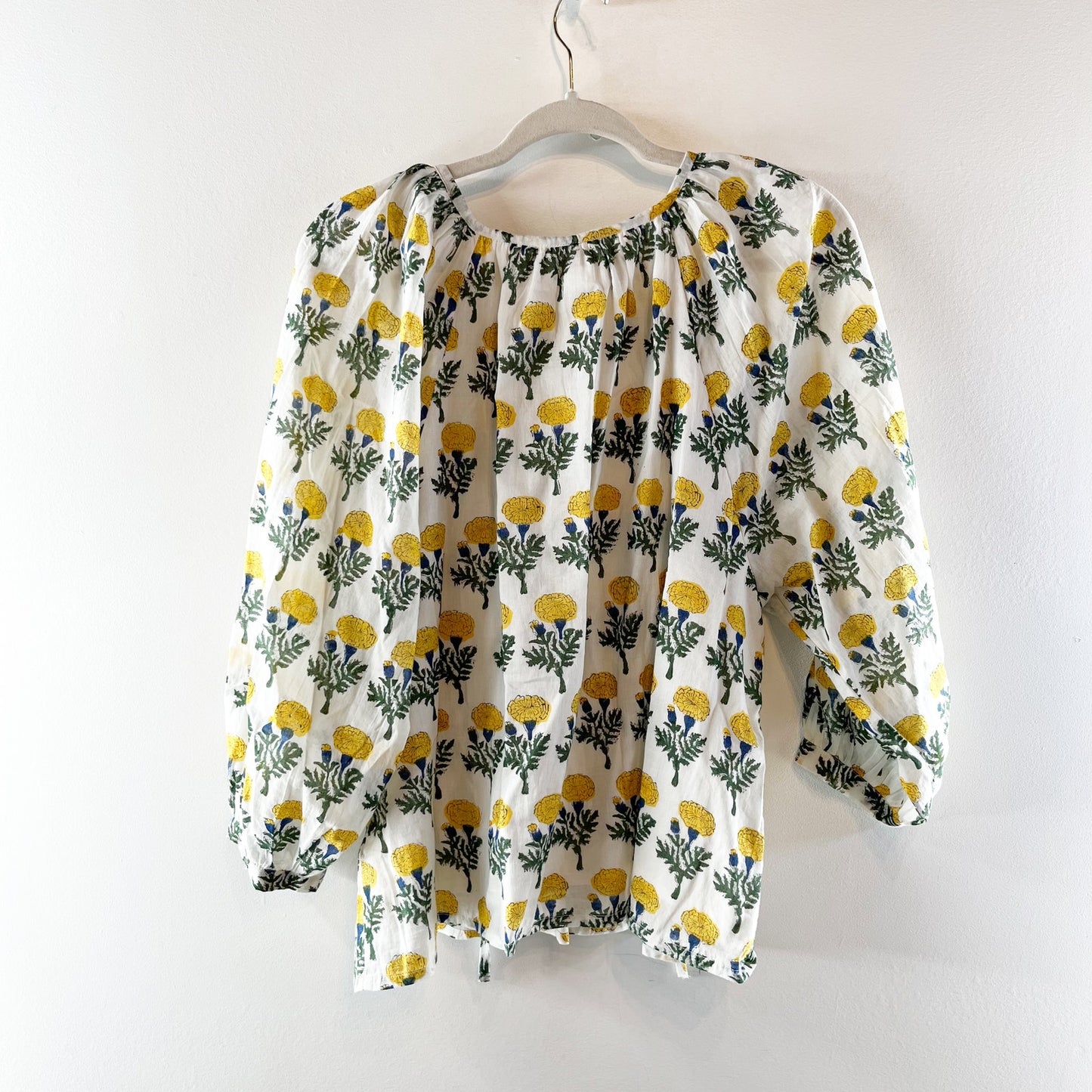 Emerson Fry Lucy Blouse Organic Cotton Big Marigolds Floral White Small