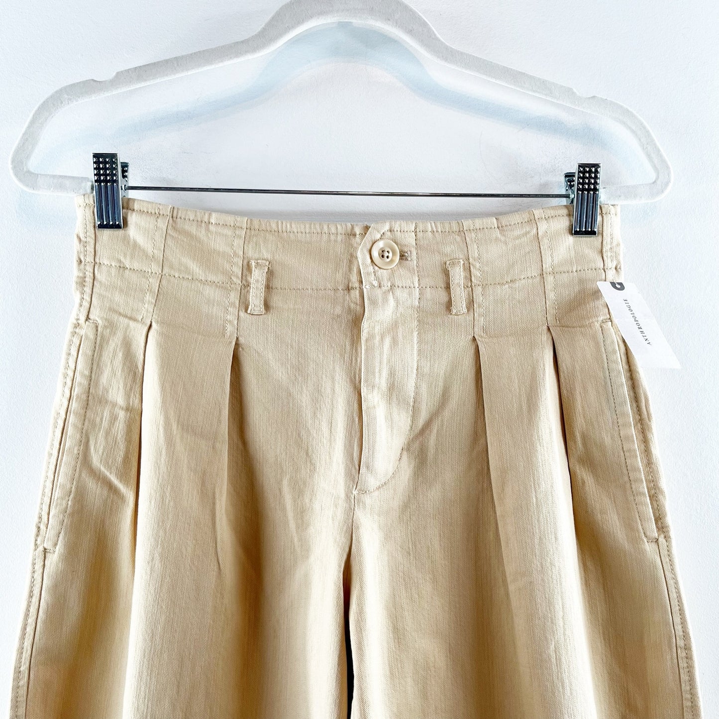 Maeve Anthropologie Remi Pleated High Rise Wide Leg Cropped Pants Tan Khaki 0