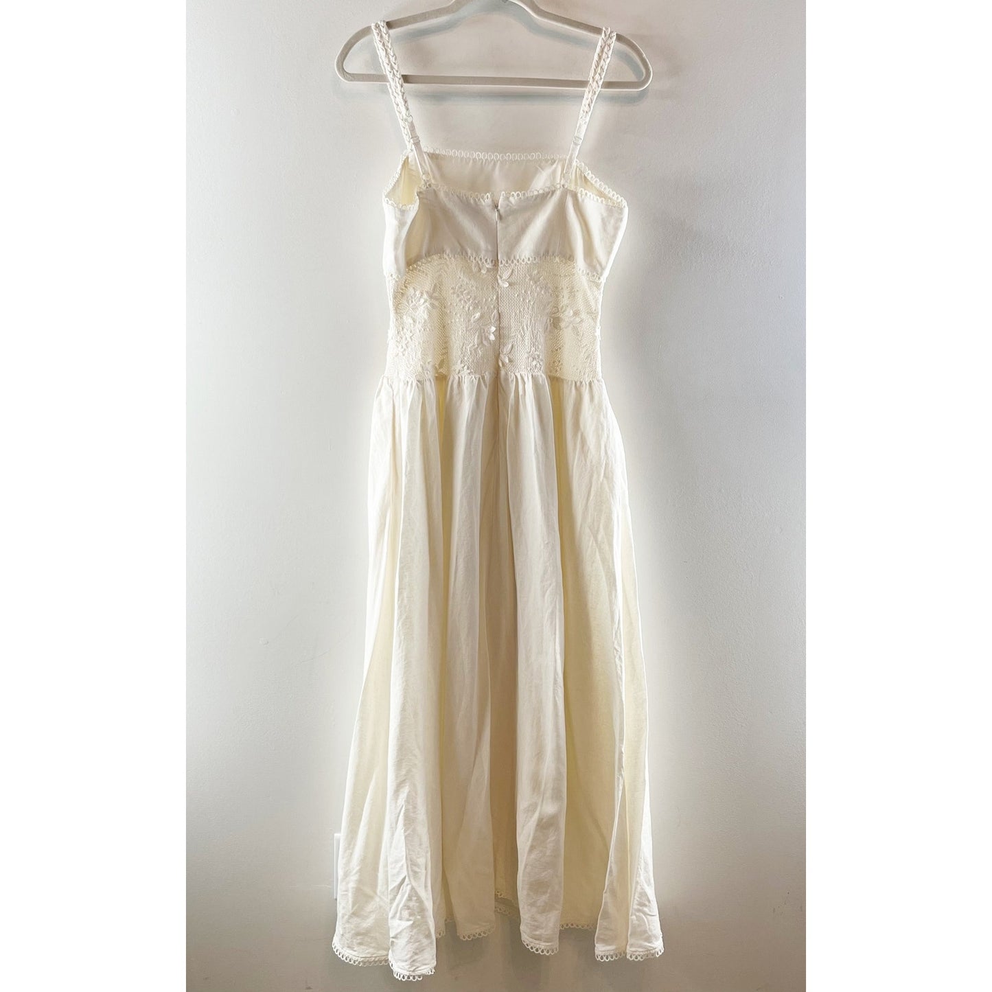 Steve Madden Enza Sleeveless Lace Trim Drop Waist Midi Dress Antique Cream 6