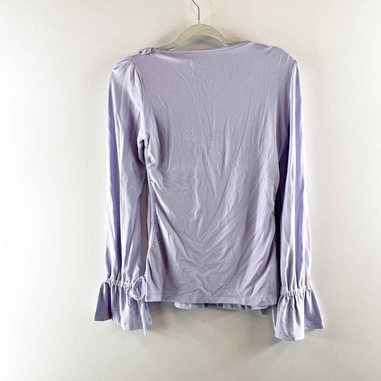 Maeve Anthropologie Long Sleeve Ruffle Scoop Neck Ruched Top Lavender Purple S