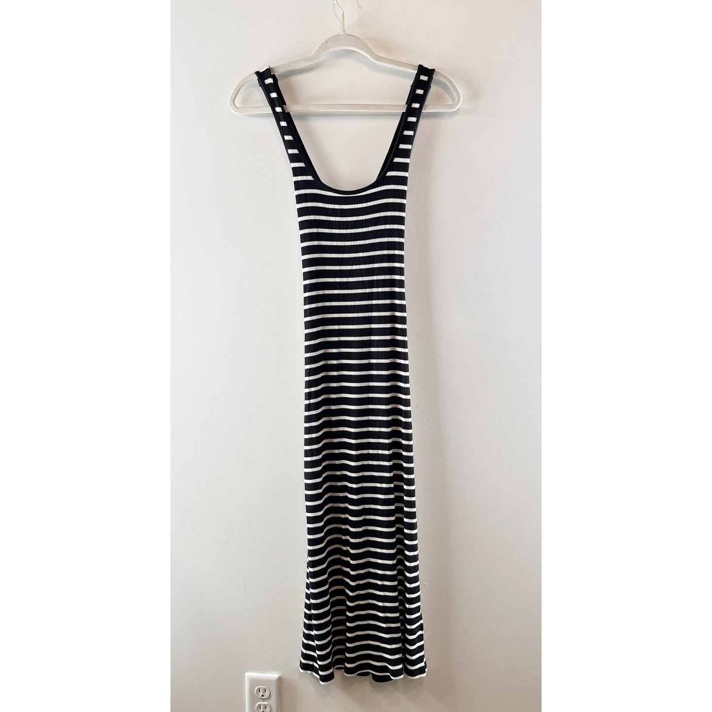 J. Crew Striped Vintage Rib Knit Cross-Back Tank Midi Dress Black White Small
