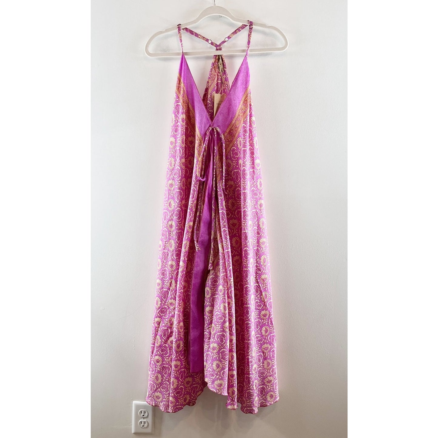 Dharma Silk Blend Boho Printed Racerback Maxi Dress Pink Purple One Size