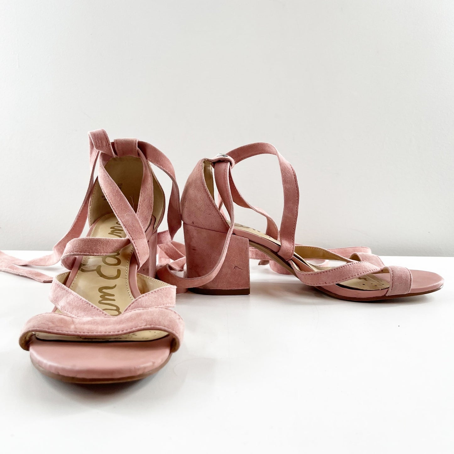 Sam Edelman Sheri Suede Ankle Strap Open Toe Block Heel Strappy Sandals Pink 8