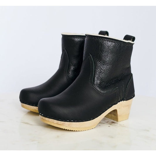 No. 6 Pull On Ankle Sherling Lined Clog Booties Boots Black 39 / US 8.5