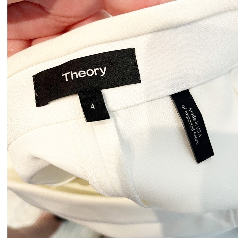 Theory Rabeanie Mid Rise Cropped Pull On Flared Leg Jetty Ponte Pants White 4