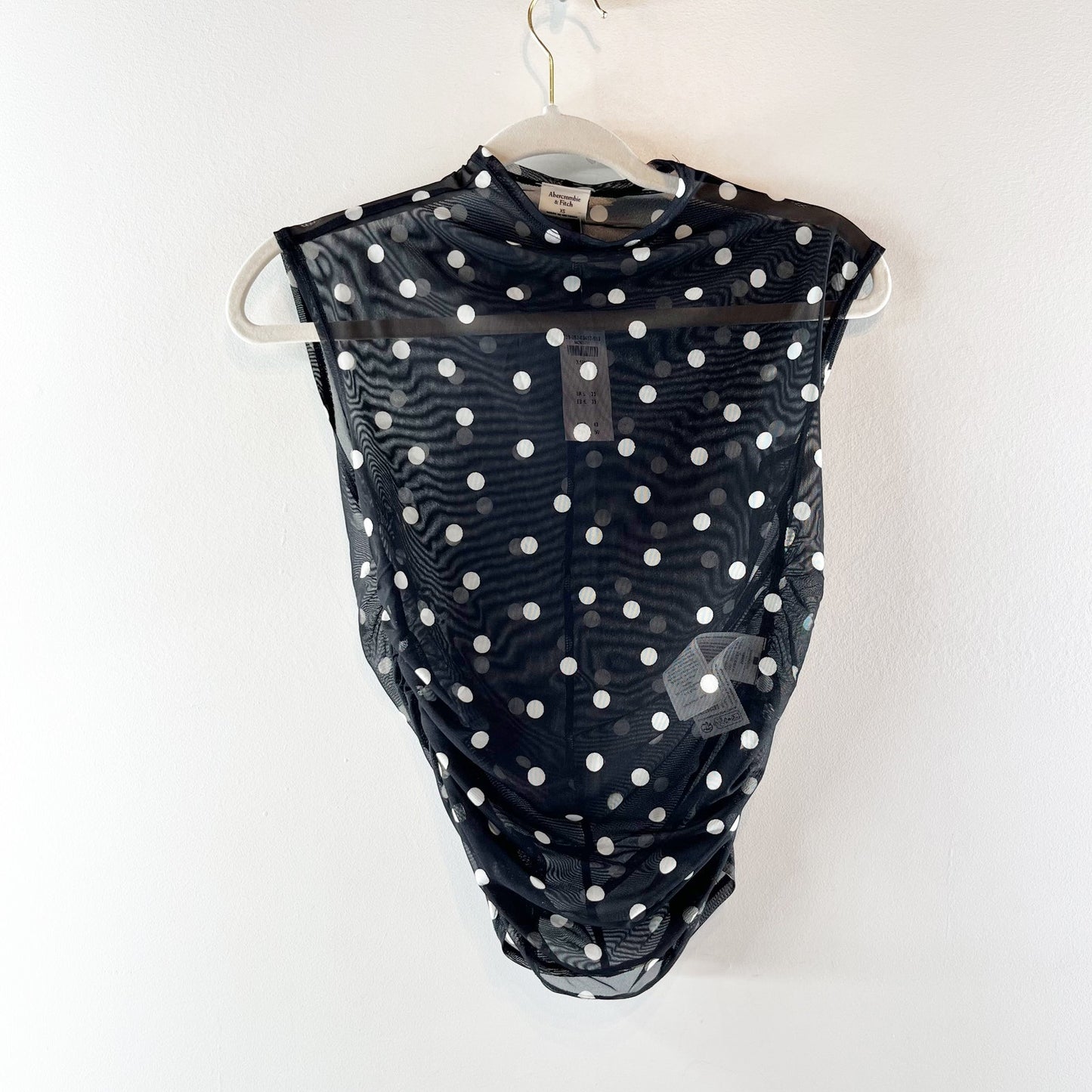 Abercrombie Sleeveless Draped Mesh Sheer Polka Dot Top Black White XS