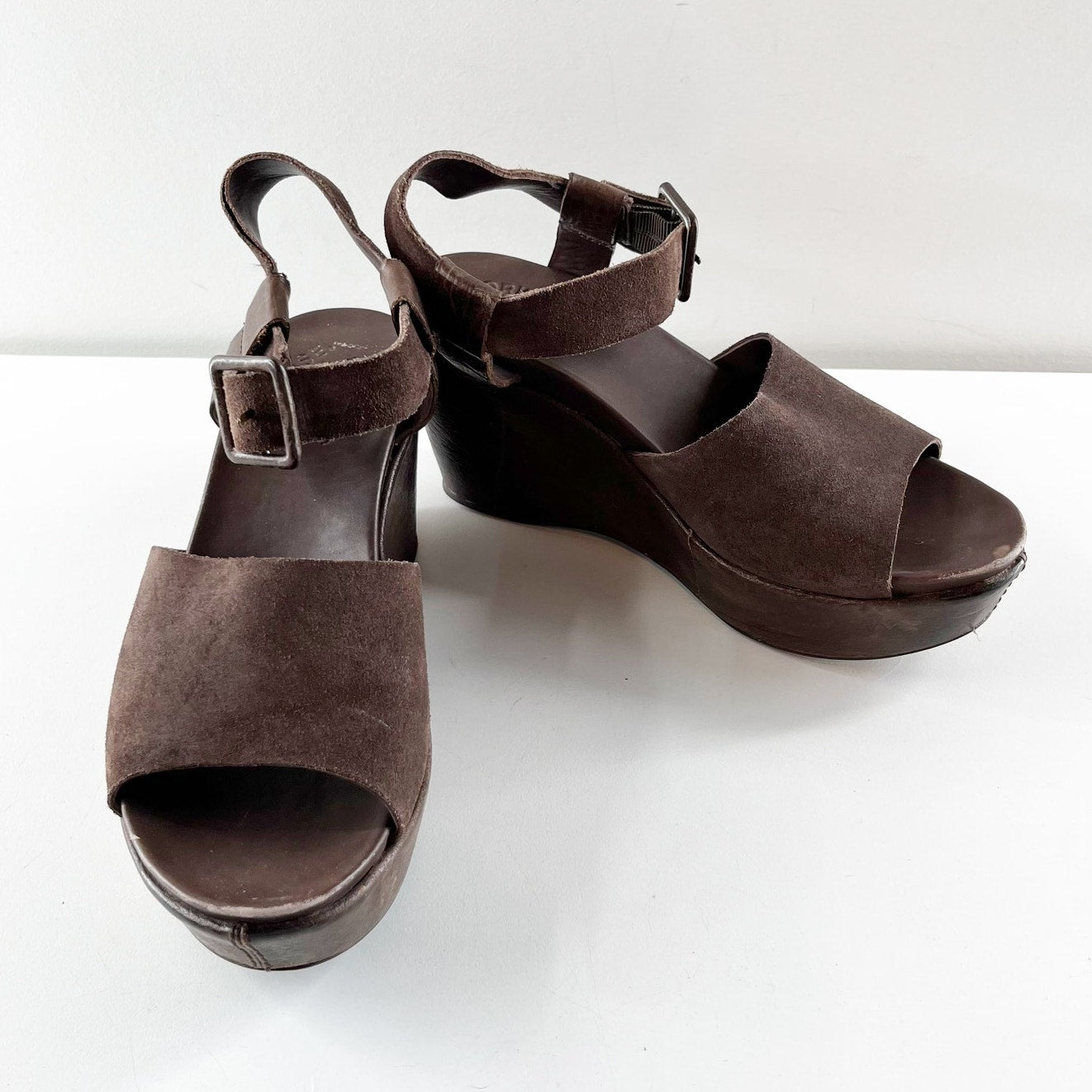 Kork-Ease Leather Ankle Strap Wedge Heel Platform Sandals Dark Chocolate Brown 7