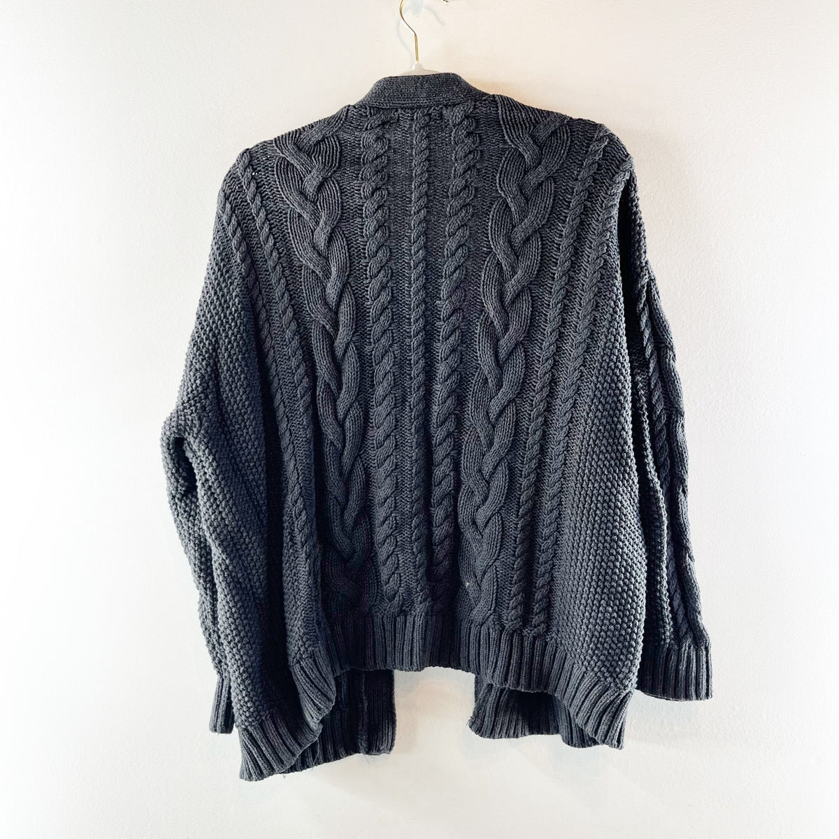 Quince Organic Cotton Oversized Cable Cardigan Sweater Charcoal Gray XS