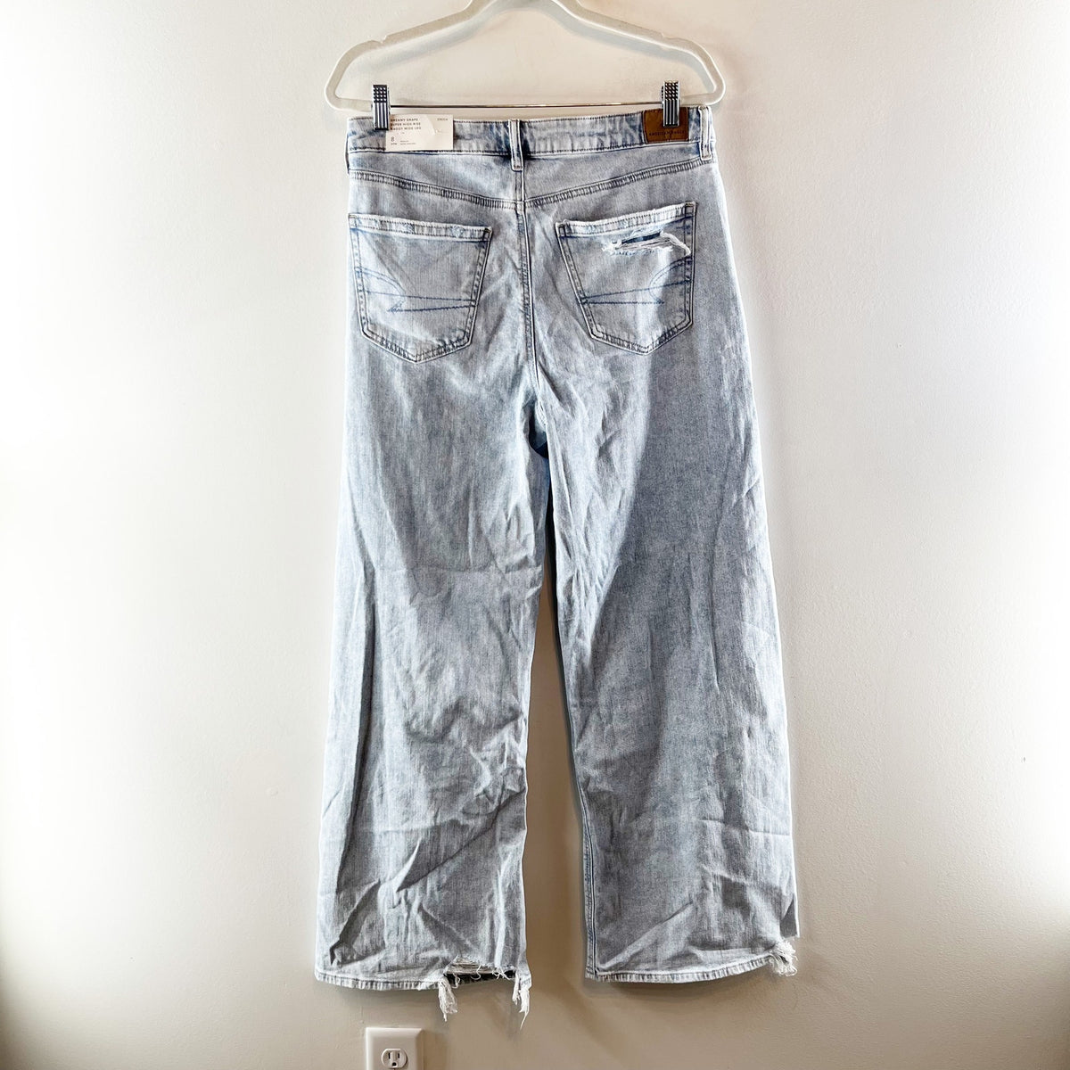 American Eagle Dreamy Drape Super High Rise Baggy Wide Leg Jeans Salt Air Blue 8