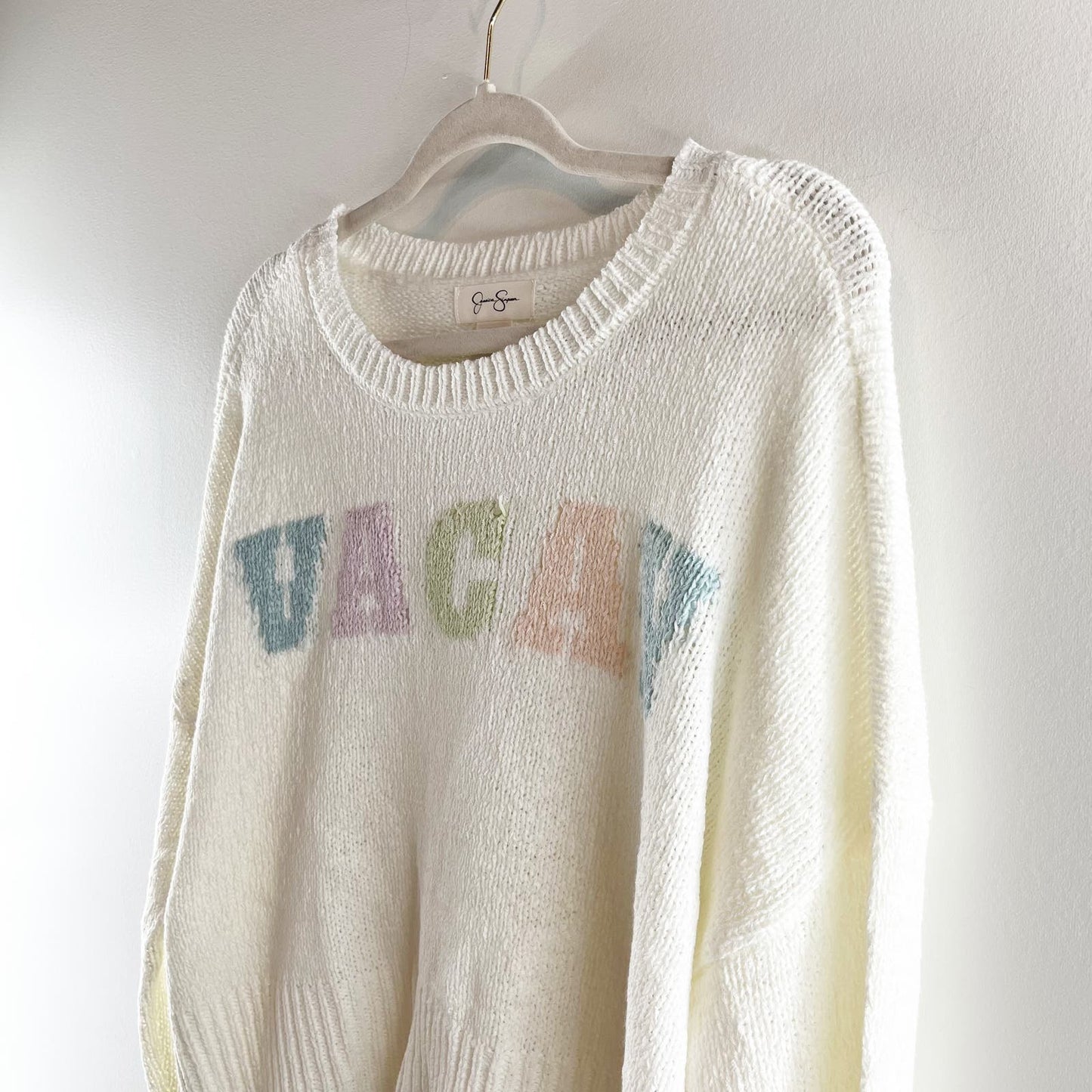 Jessica Simpson VACAY Pastel Printed Gauzy Sweater White XL
