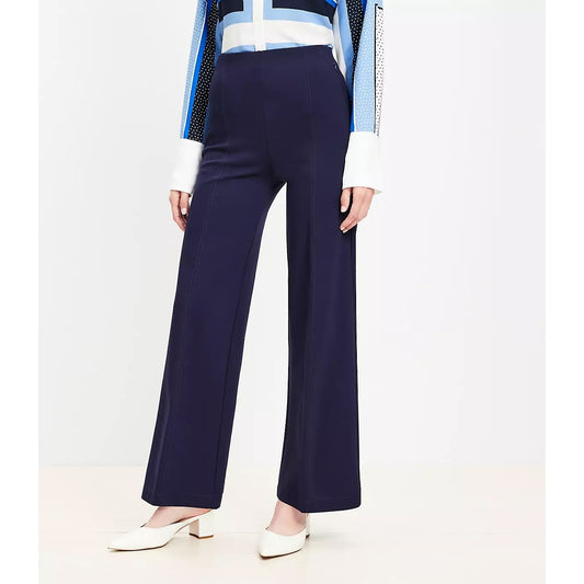 LOFT Ponte High Rise Wide Leg Trouser Pants Navy Blue Large