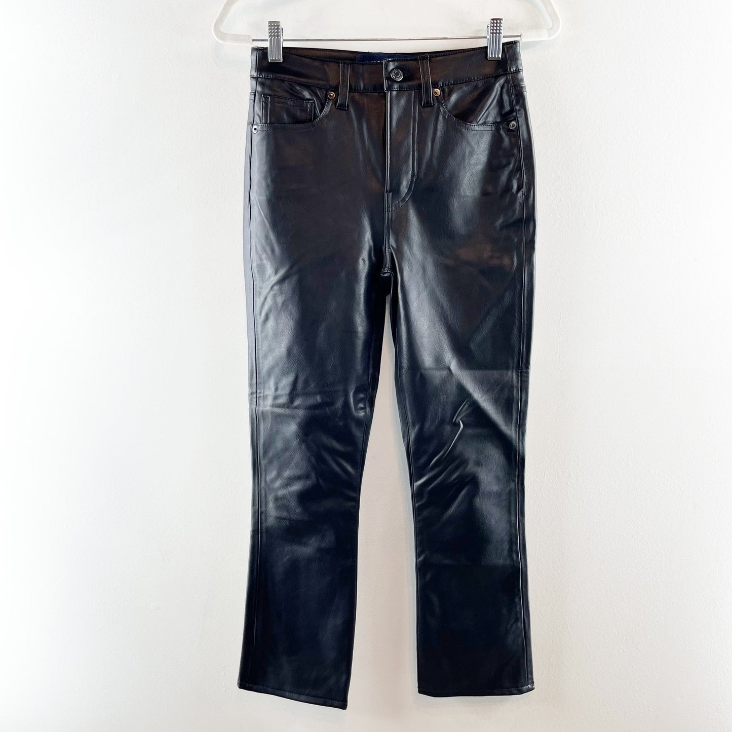 Veronica Beard High Rise Carly Kick Flare Vegan Leather Pants Black 26