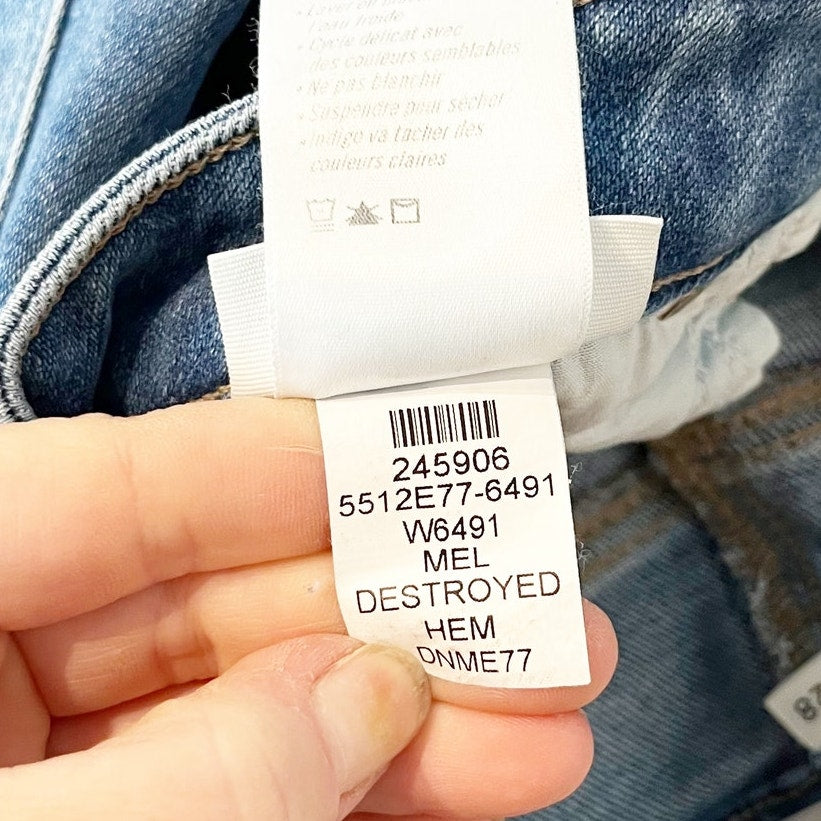 Paige Cindy Mel Destroyed Raw Hem High Rise Straight Leg Jeans Blue 28 / 6