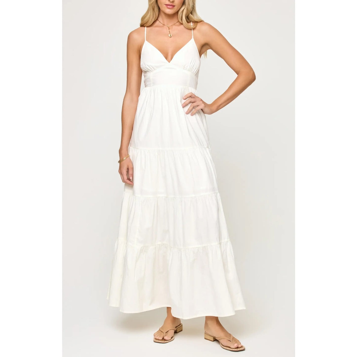 Lspace Laina Tiered Cotton Poplin Cover-Up Maxi Dress Cream White Medium