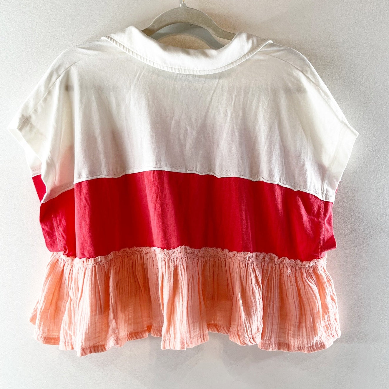 Pilcro Anthropologie Bonfire Rugby Collared Short Sleeve Peplum Top White XS