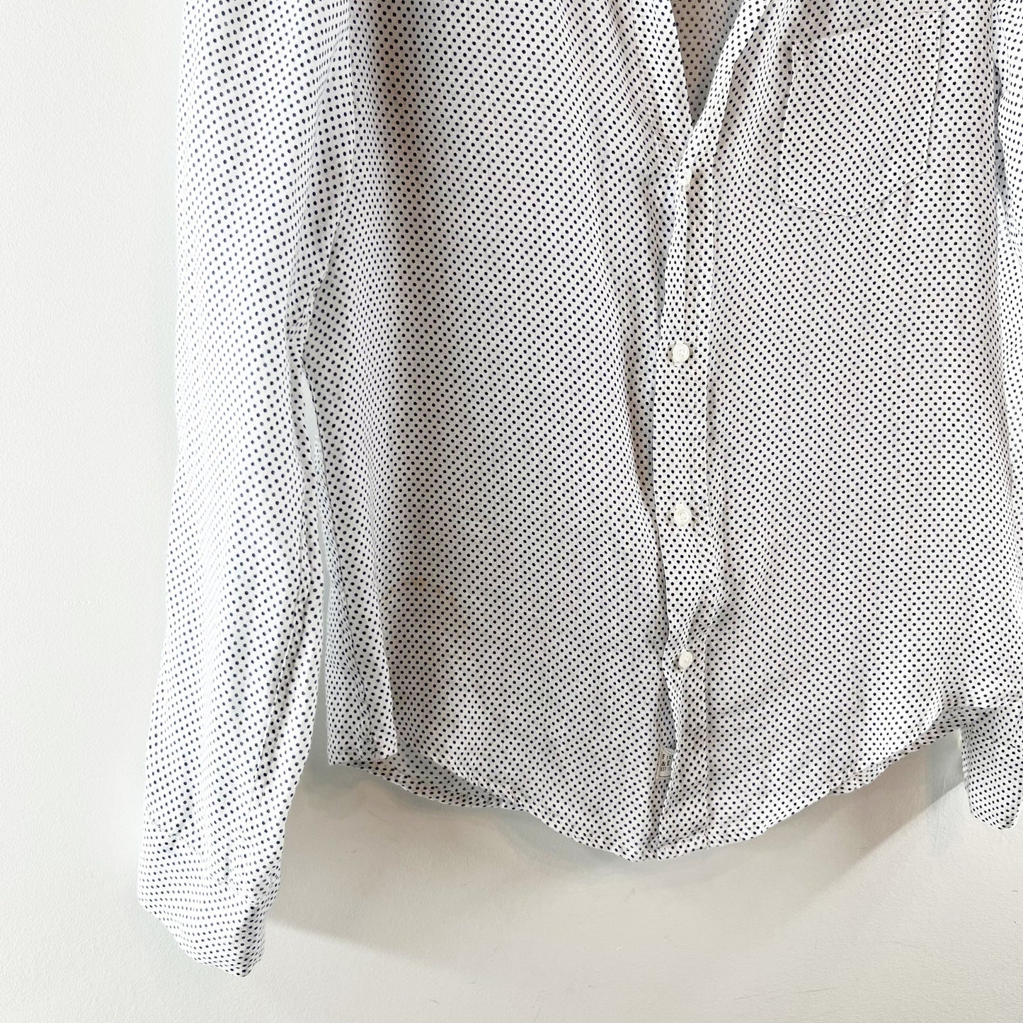 Frank & Eileen Linen Barry Button Down Polka Dot Blouse Shirt White Medium