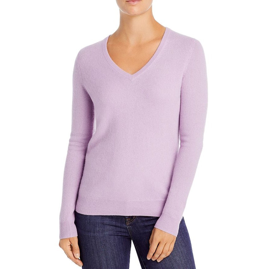 C by Bloomingdales 2-Ply Cashmere Long Sleeve V-Neck Pullover Sweater Pink L