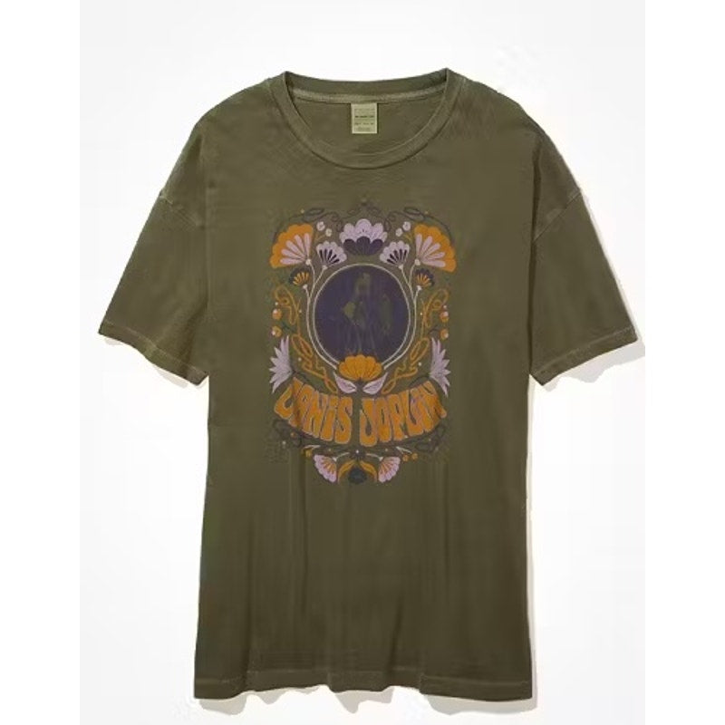 American Eagle Short Sleeve Janis Joplin Band Graphic Tee Shirt Green XS