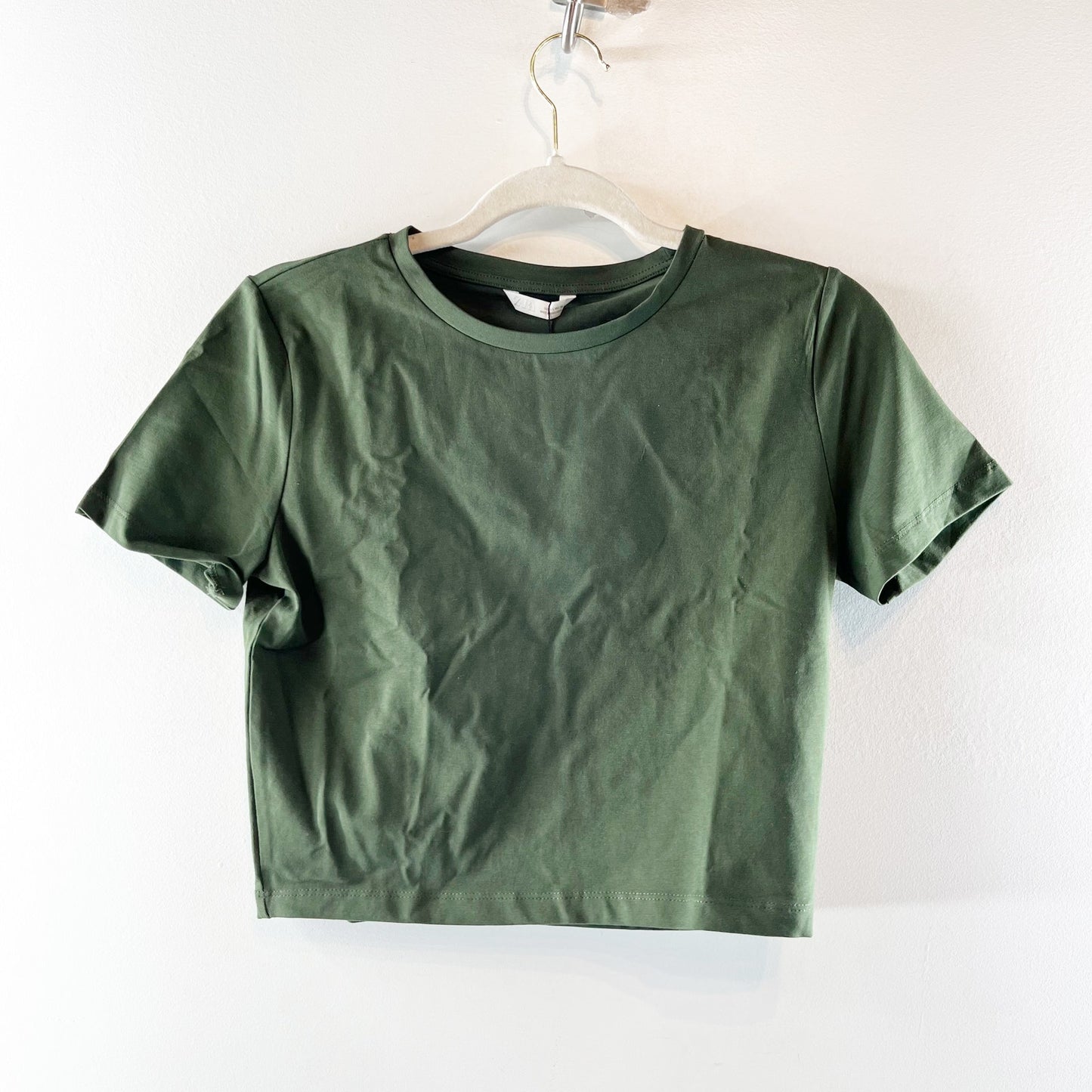 Zara Cotton Blend Short Sleeve Crew Neck Cropped Baby T-Shirt Forest Green Large