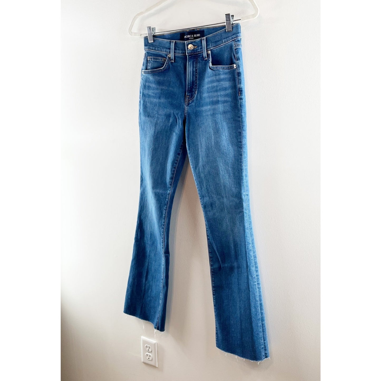 Veronica Beard High Rise Cameron Raw Hem Bootcut Jeans Blue 26