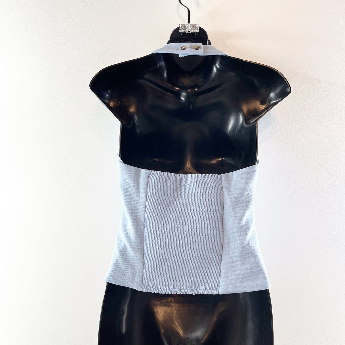 Aritzia Crepette Whisper Sleeveless Smocked Halter Bustier Top Ripple Blue Small