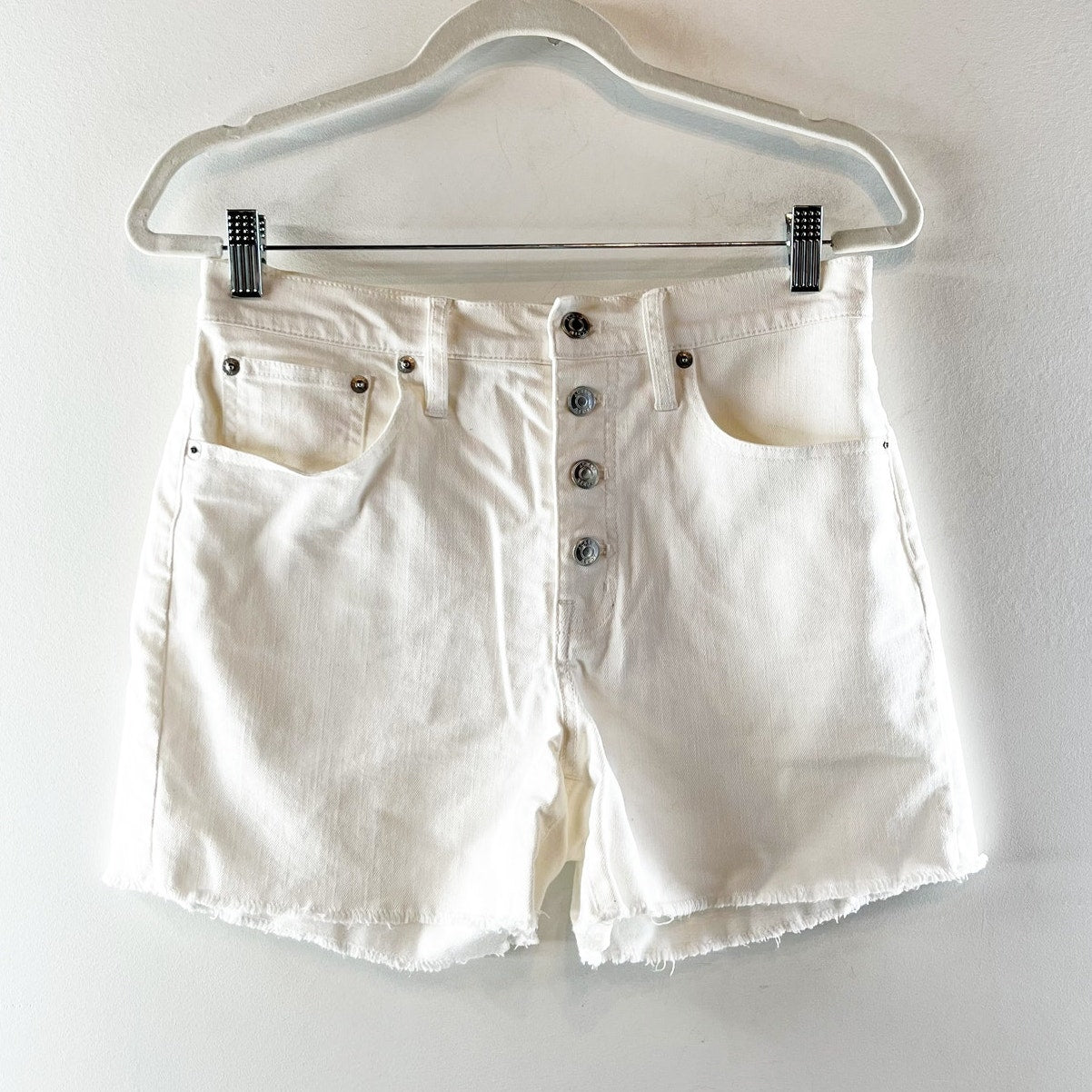 J. Crew High Rise Button Fly Cutoff Jean Denim Shorts White 27