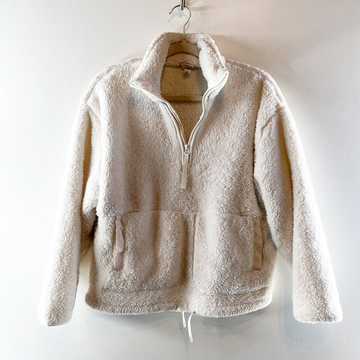 All in Motion Cinch Waist Half Zip Pullover Fleece Jacket Cream White XS