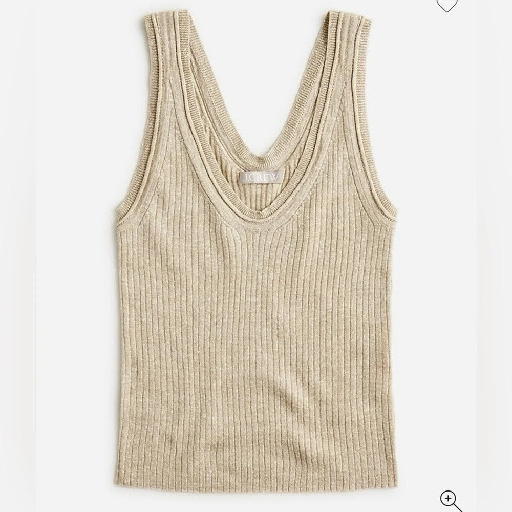 J. Crew Merino Wool Linen Blend Ribbed V Neck Sweater Tank Top Tan XS