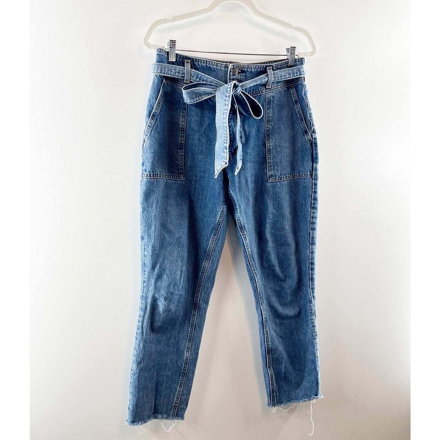 Abercrombie & Fitch High Rise Mom Paperbag Waist Belted Tapered Jeans Blue 8