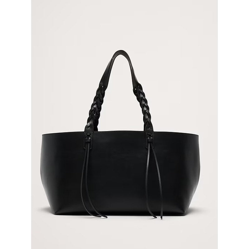 Banana Republic Leather East-West Tote Bag Purse Black Large
