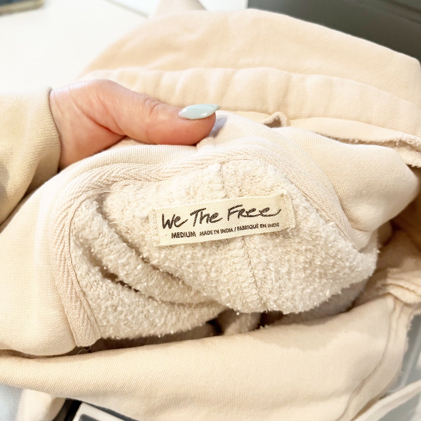 Free People Camden Long Sleeve Pullover Fleece Sweatshirt Hoodie Beige Medium