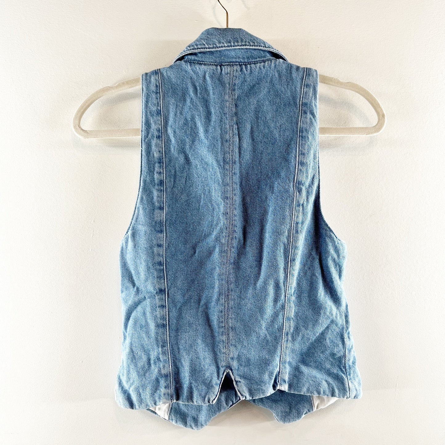 Reformation Jeans Nova Cotton Blend Collared Button-Front Denim Vest Leven 2