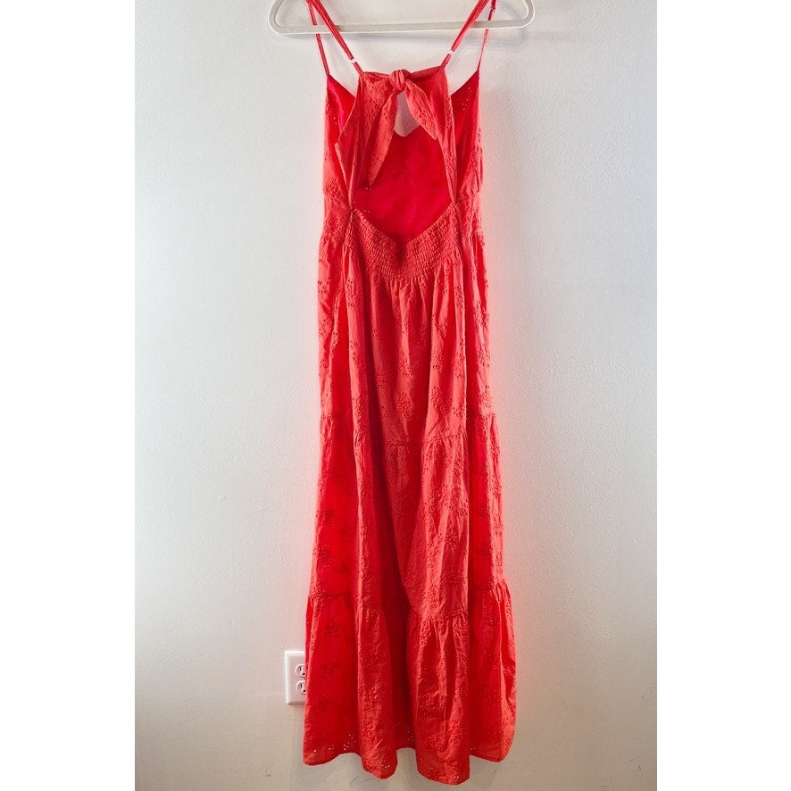 AQUA Eyelet Tiered Maxi Sundress Dress Orange Medium