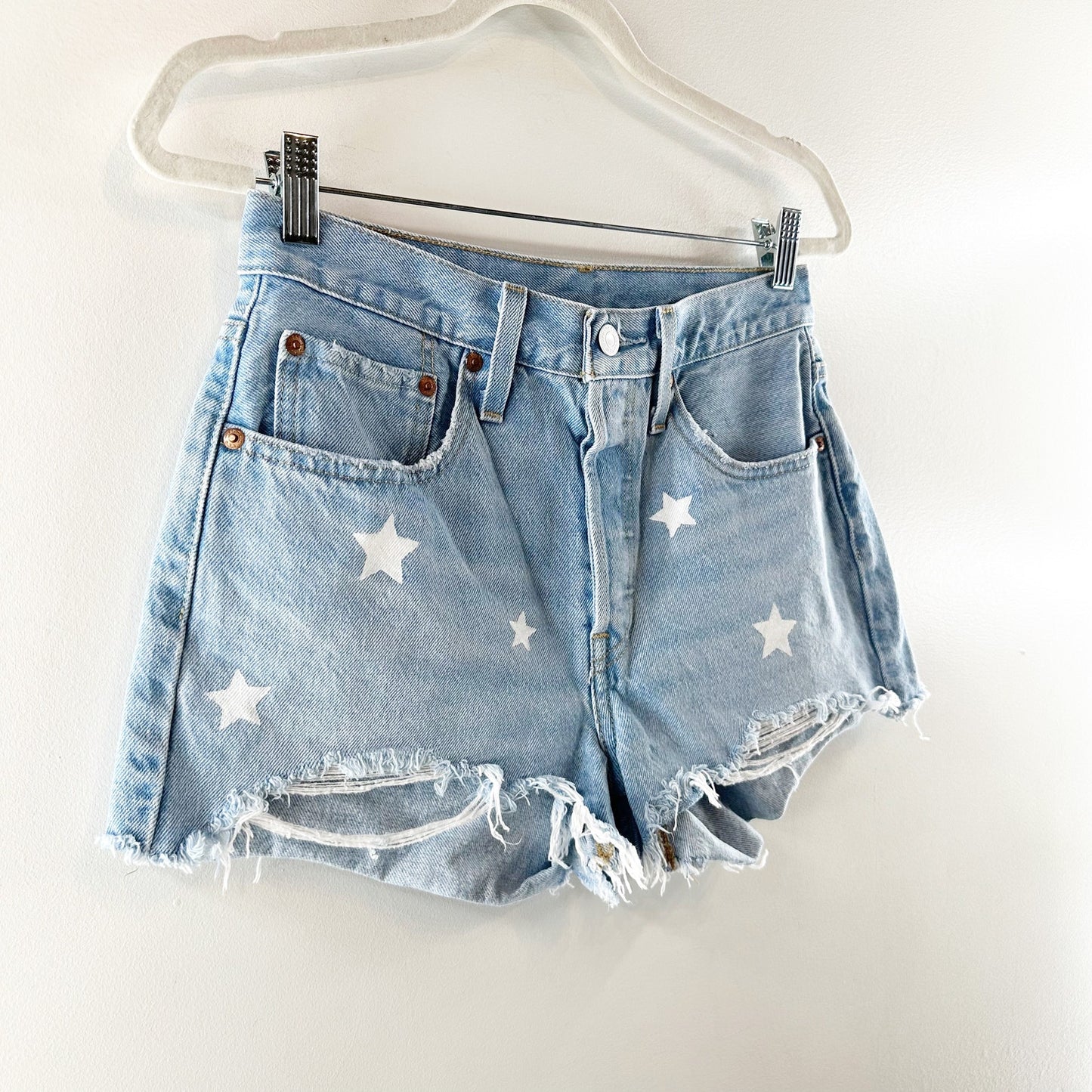 Levi's 501 Cutoff Button Fly Cotton Denim Jean Shorts Star Print Blue 27 / 4