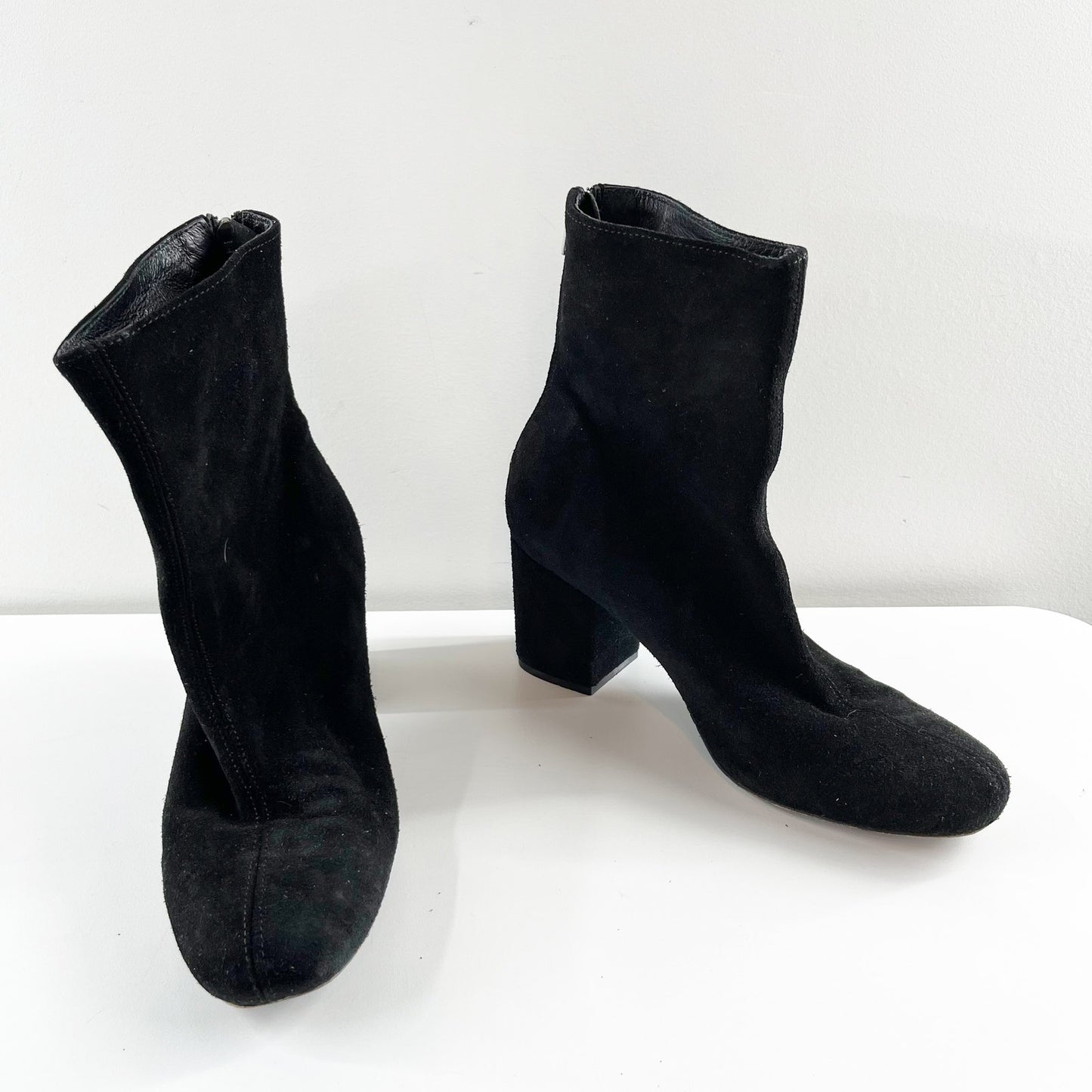 Free People Cecile Suede Block Heel Ankle Boots Booties Black 9