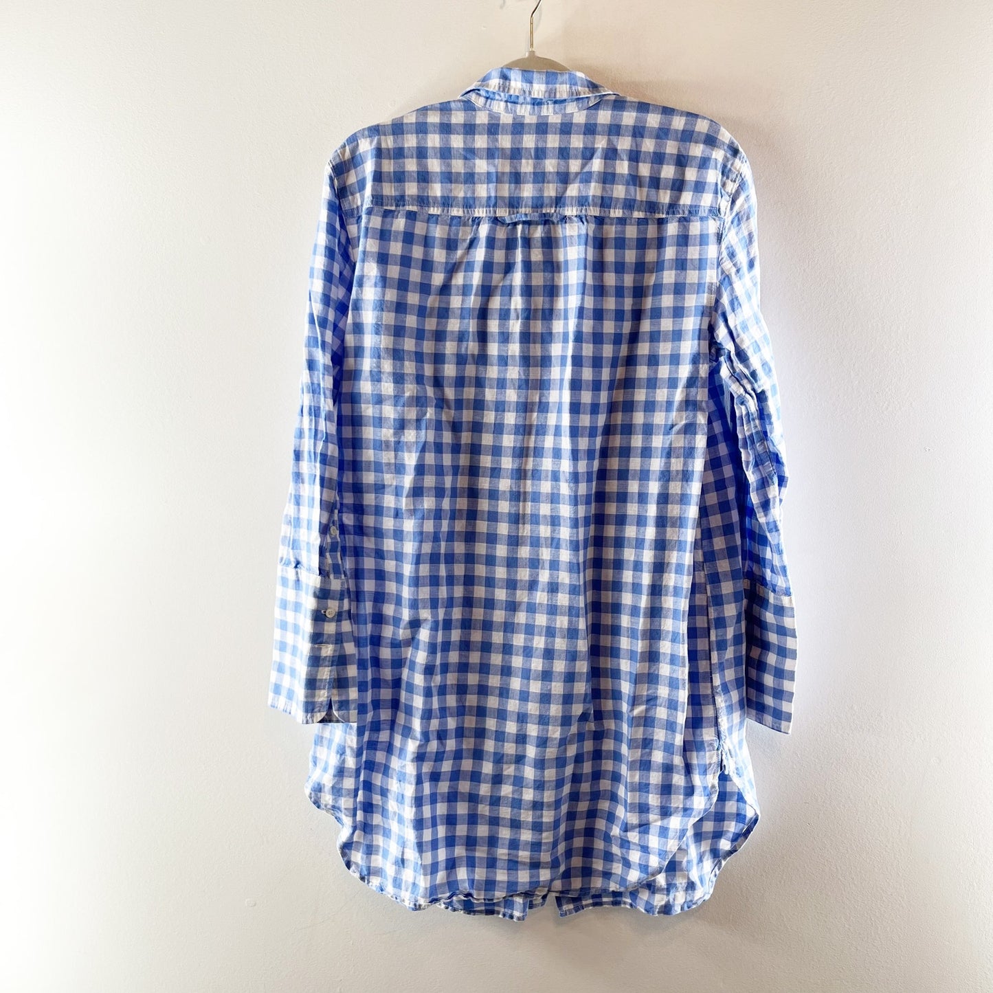 J. Crew Long Sleeve Linen Cotton Mini Gingham Shirt Dress Blue White Small