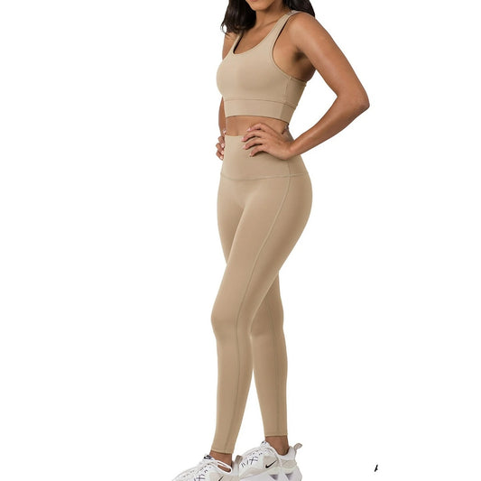 Danskin Scoop Neck Crop Tank Top High Waisted Leggings Workout Set Tan Large