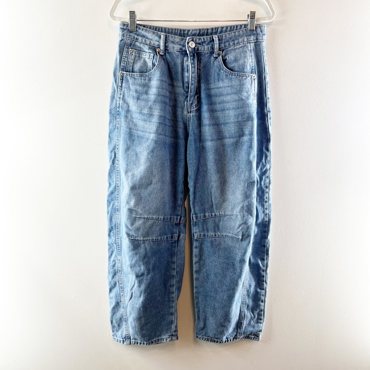 High Rise Barrel Jeans Medium Wash Blue Large