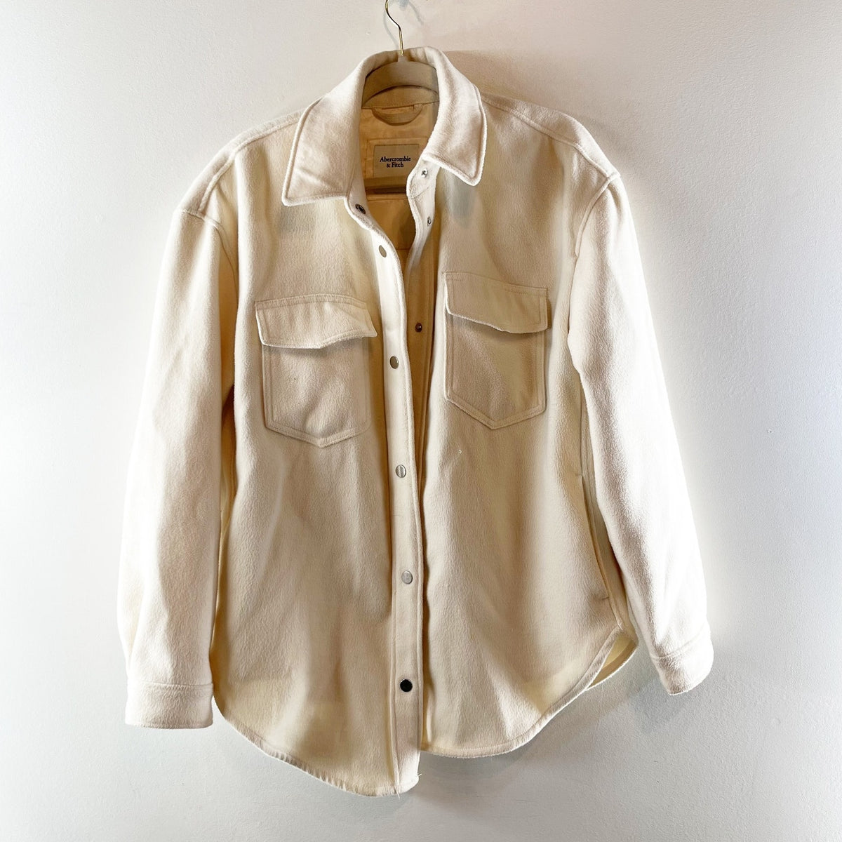 Abercrombie Snap Up Long Sleeve Shacket Cream Large