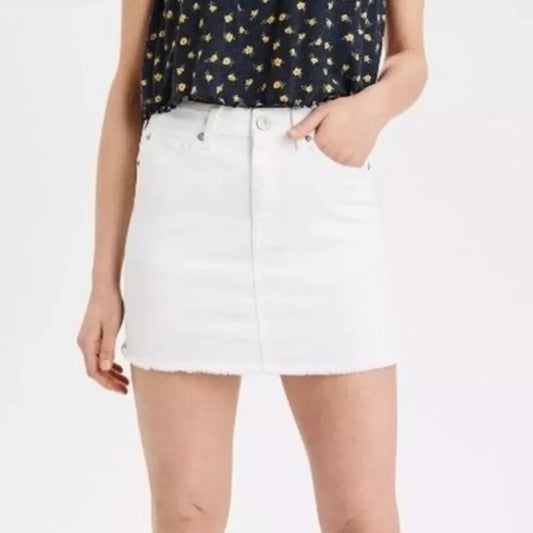 American Eagle High Rise Raw Frayed Hem Mini Jean Skirt White 8