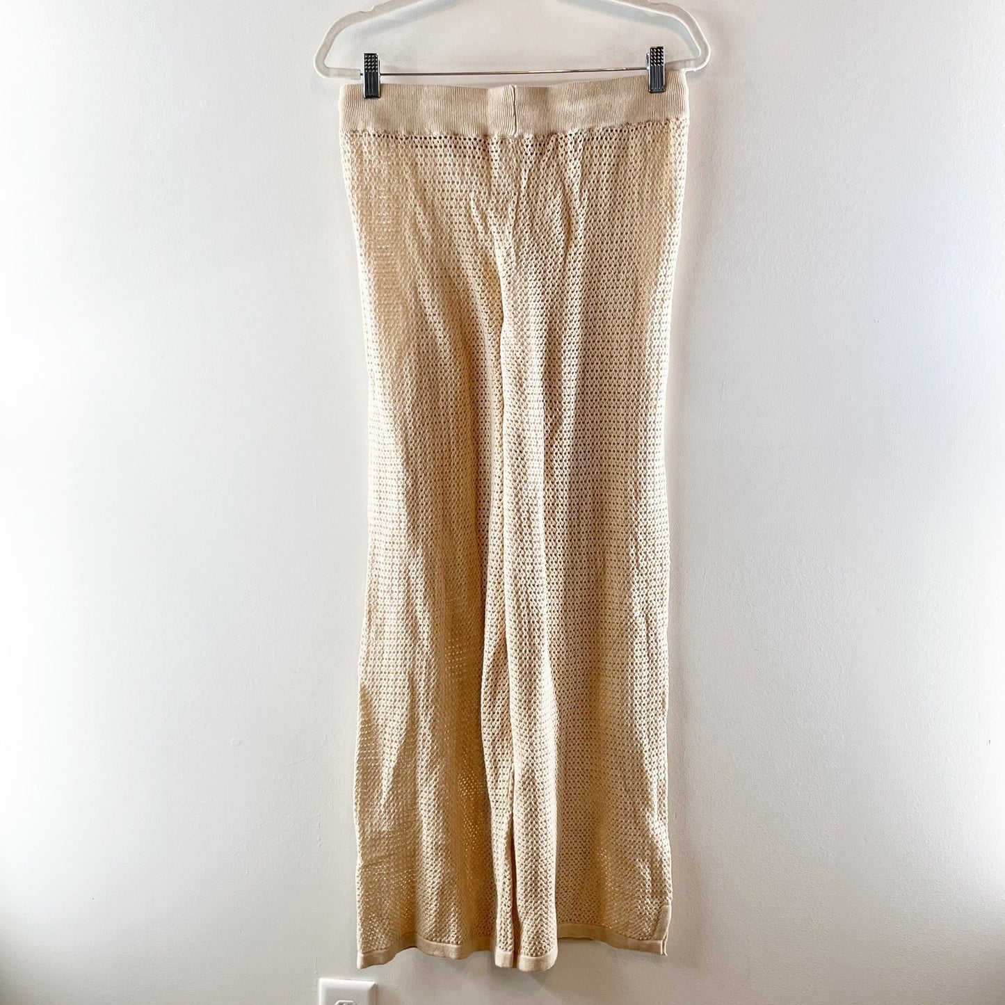 Pact Womens Sandshell Beachside Crochet Knit Beach Pants Tan Beige Small