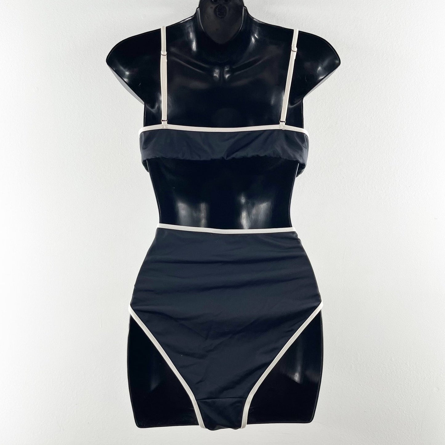 Andie Swim Two Piece High Waisted Bikini Swimsuit Set Black White XL