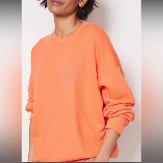 Evereve Lucia Heart Stitch Long Sleeve Crew‎ Neck Sweatshirt Orange Small