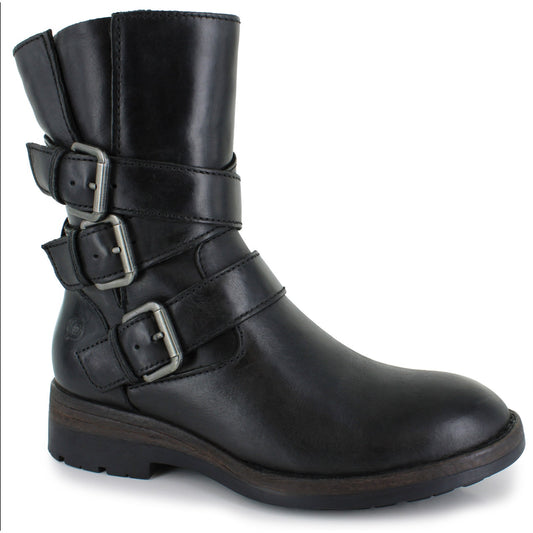 Born Mayne Black Leather Mid-Calf Moto Combat Booties Boots 8.5