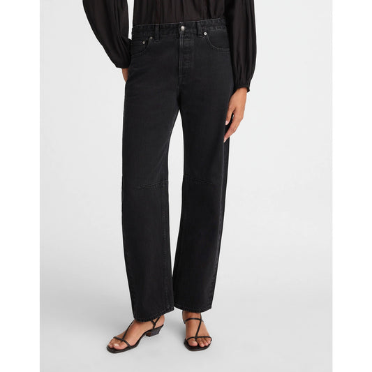 Madewell The Darted Mid-Rise Denim Barrel-Leg Jeans Washed Black Rigid 24