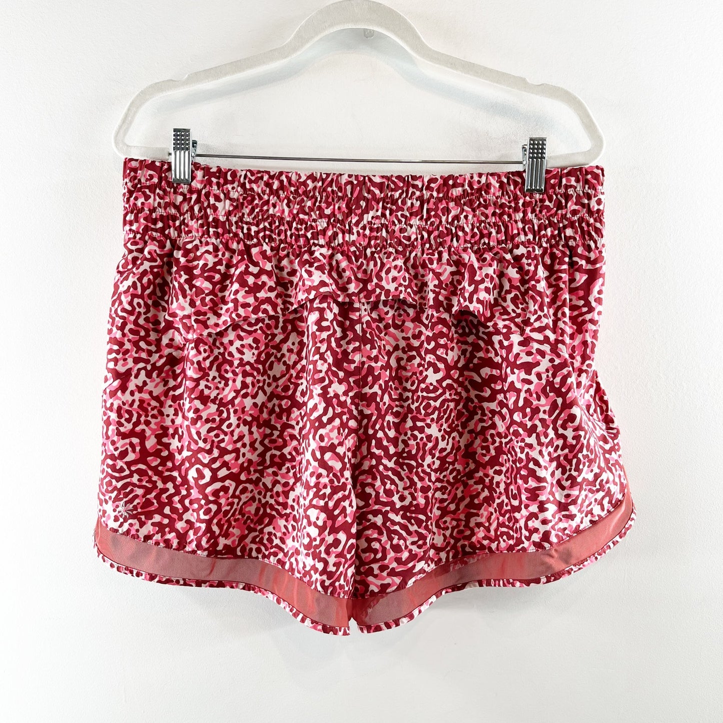 Athleta Mesh Racer Run High Rise 3" Lined Running Shorts Printed Red XL