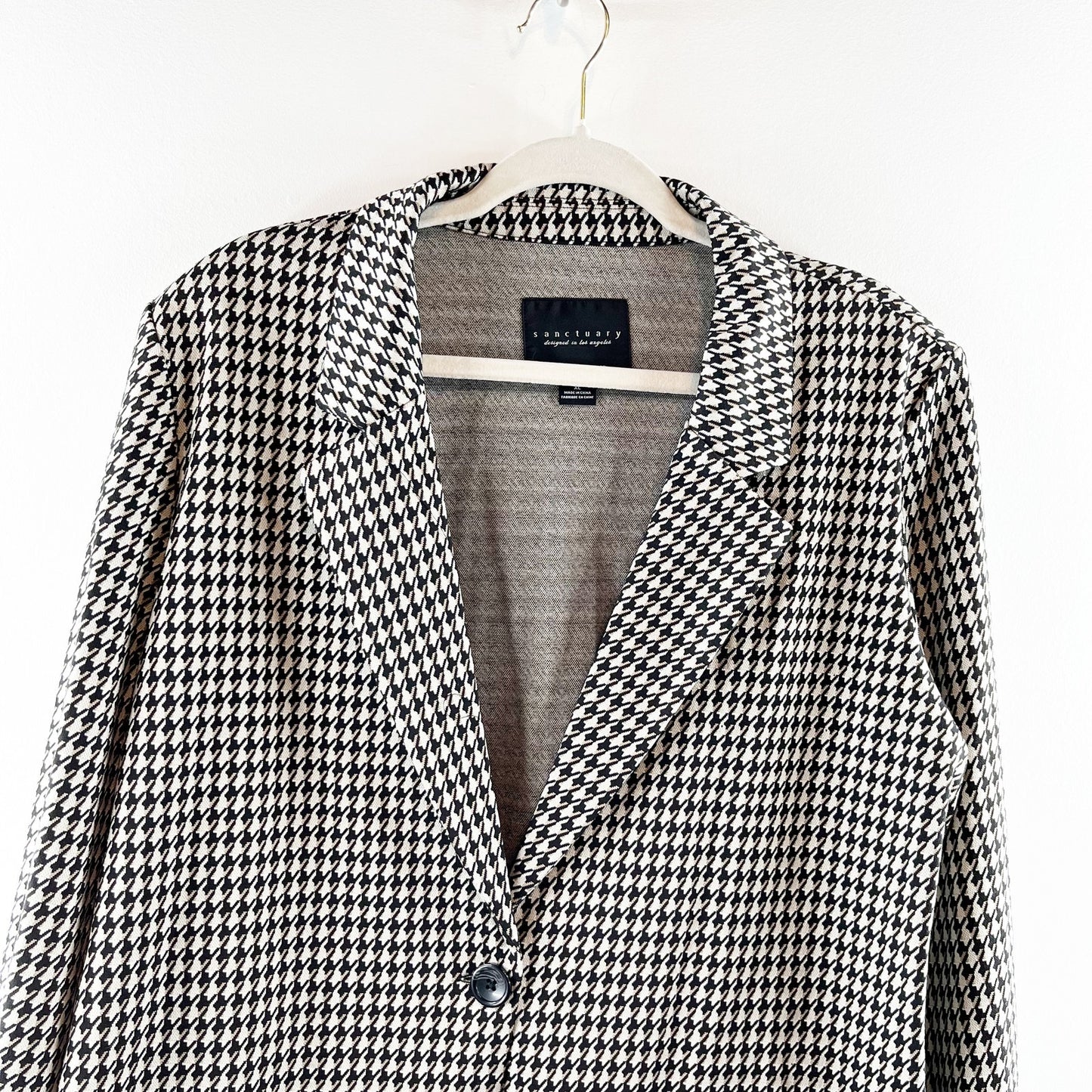 Sanctuary Longline Saddle Houndstooth Blazer Jacket Gray Black XL