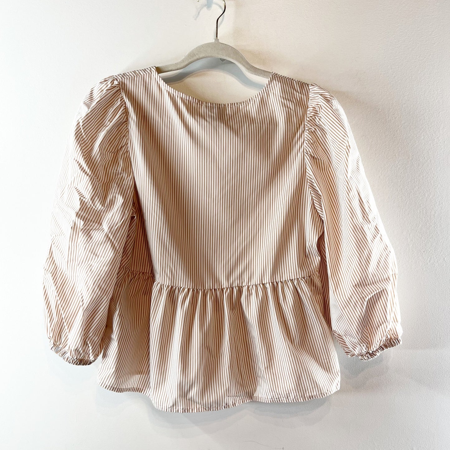 A New Day Puff 3/4 Sleeve Bow Peplum Top Blouse Yellow Stripe XS